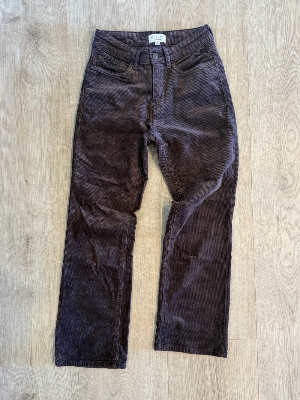 Pilcro Women’s Brown Corduroy Straight Leg Pants Stretch Mid Rise Size 26
